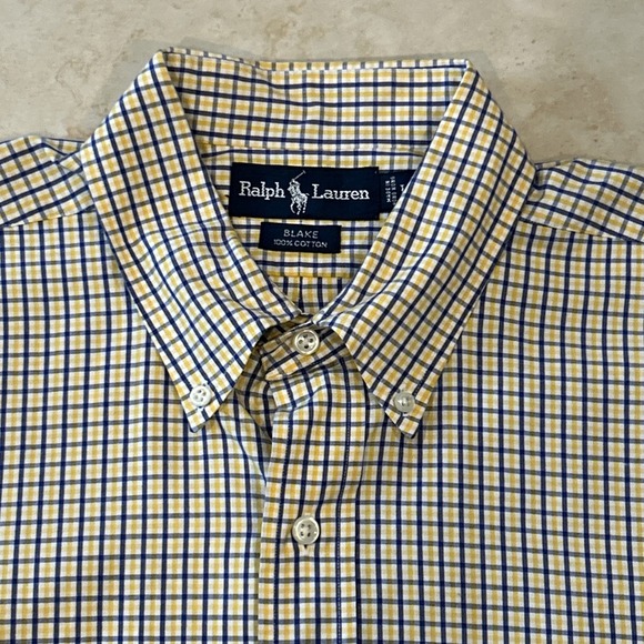 Ralph Lauren Blake Men's Large Yellow Plaid Shirt Long Sleeve Button Down Pony - Picture 4 of 9